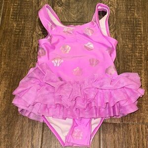 Cat & Jack Pink Mermaid Swimsuit 4T Toddler Girls Ruffle One Piece Shell Print